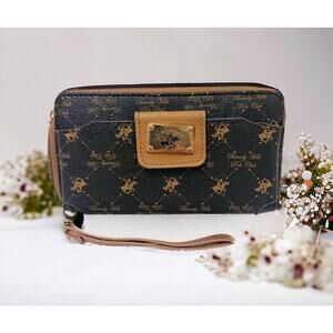 BEVERLY HILLS POLO CLUB Walllet w Wristlet Strap Card Slots Zip Pocket BROWN VNT